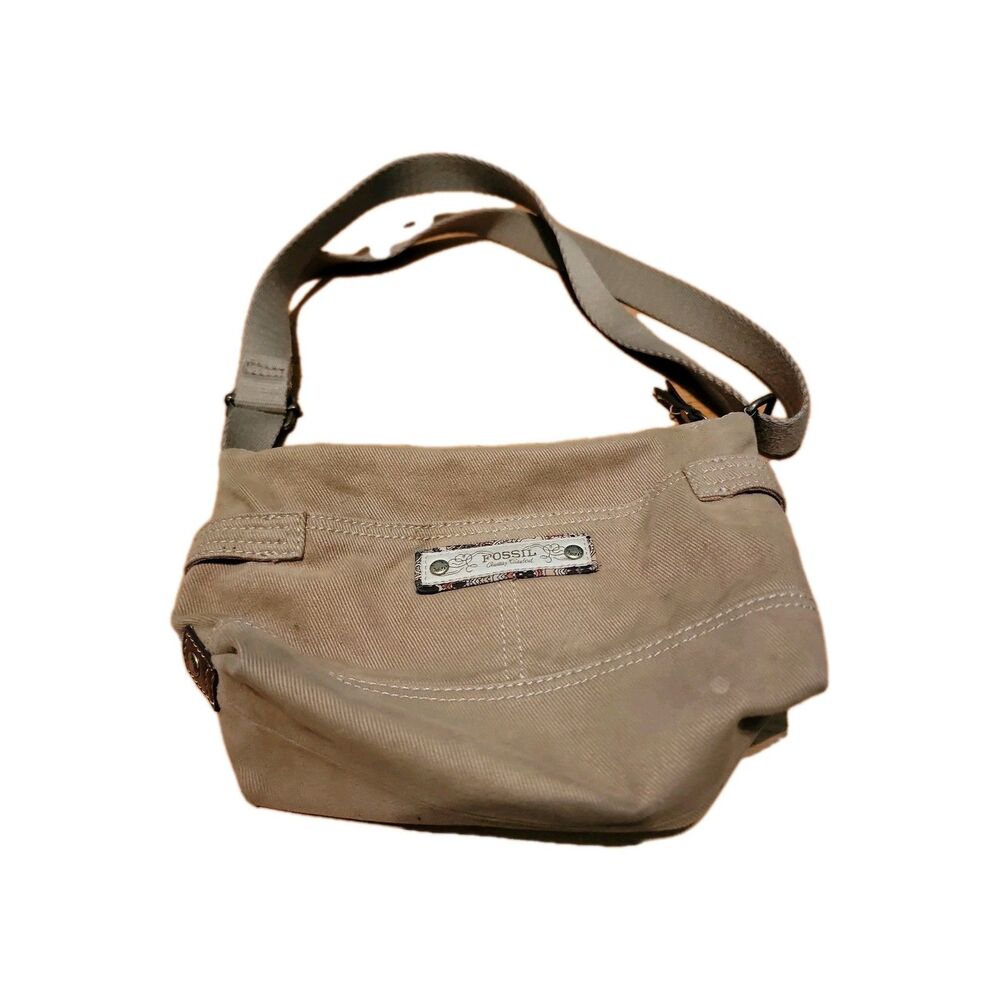 Vintage Fossil Canvas Crossbody Bag Messenger Purse Khaki Tan Paisley Lining Y2K